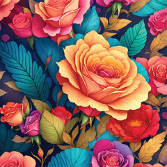 Dazzling and Colorful Flower Pattern in Vector Illustration