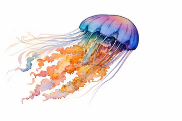 Obraz na płótnie Canvas Watercolor painting of jellyfish isolated on a white background created with Generative AI