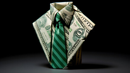 Origami suit made of dollar bills