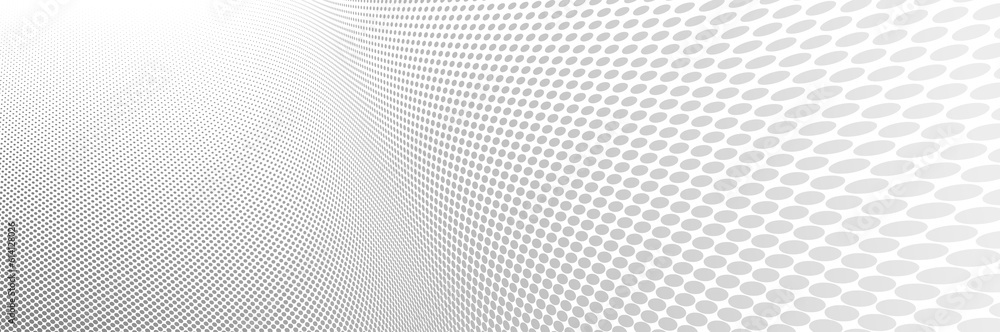 Wall mural grey dots in 3d perspective vector abstract background, dotted pattern cool design, wave stream of s