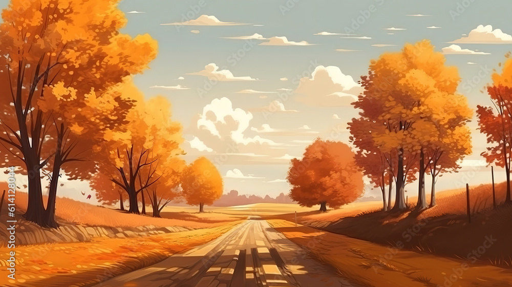 Poster beautiful view of empty asphalt road in autumn. generative ai