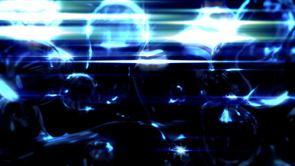 Fototapeta na wymiar electrical blue glowing diaphanous diamond metaspheres on black - abstract 3D illustration