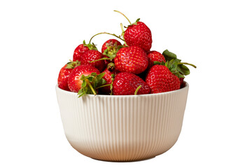 Strawberry in bowl. Organic farm products. Fresh strawberries isolated on white background. Close up