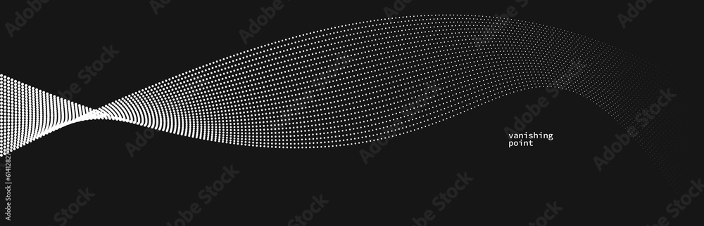 Poster smooth and relaxing shape vector abstract background with wave of flowing particles over black, curv