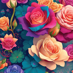 Fototapeta na wymiar Mesmerizing and Colorful Flower Pattern in Vector Design