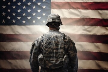 A soldier standing in front of a war memorial. generative AI