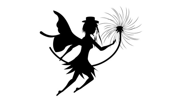 Abstract Black Line Silhouette Fairy With Wings And Flower Vector Icon Nature Design Style Decoration Cartoon Background Isolated
