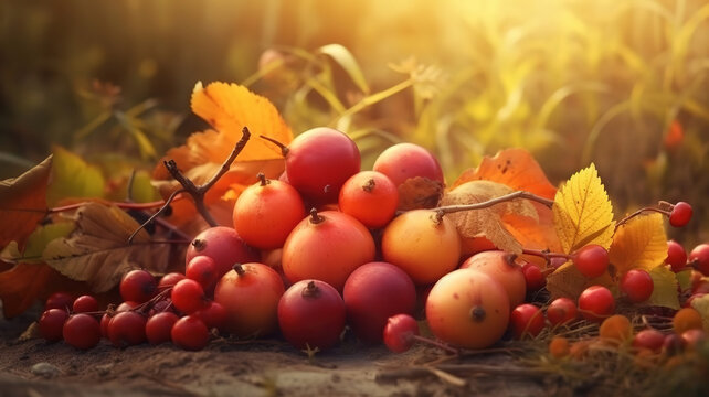 Beautiful autumn composition, on nature background. Generative Ai
