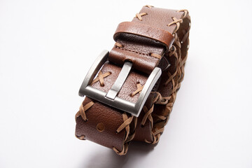 leather braided belt with iron buckle