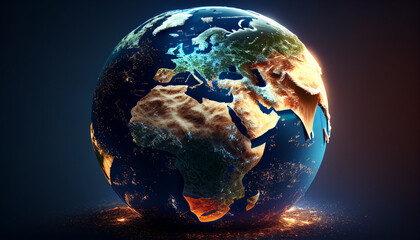 Golden globe on black background Illustration of a 3D earth symbolizing global trade - obrazy, fototapety, plakaty