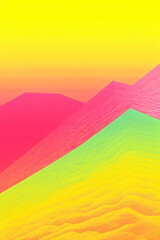 pink, yellow and green triangle mountain shapes abstract risograph print textured background, made with generative ai	