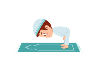little muslim kid show pray pose and feel peace