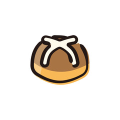 Hot cross bun - Easter icon/illustration (Hand-drawn line, colored version)