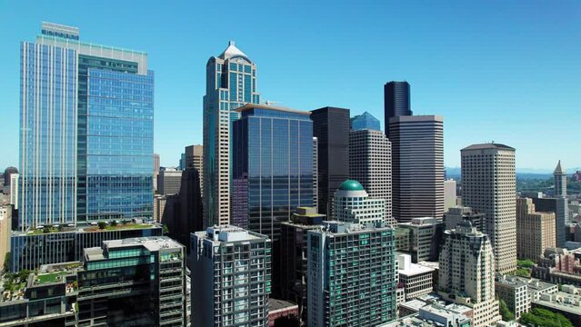 Amazing Aerial of Seattle Skyline Skyscraper Buildings