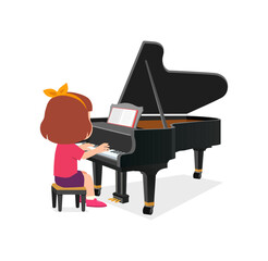 little kid play piano and feeling happy