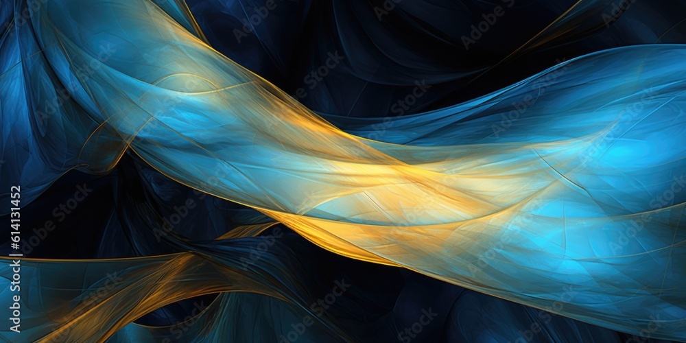 Poster the artistic abstract twisted and tangled imagination in the style of azure gold black plastic wrap.