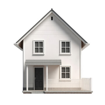 Small white house with a porch isolated on a transparent background, Generative AI