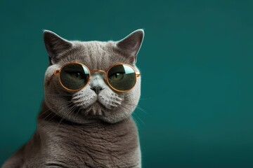 Adorable Russian Blue Cat Wearing Glasses