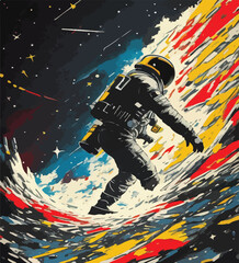 Colorful Illustration of an Astronaut Lost in a Nebula. Nebula Adventure