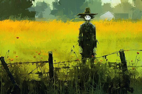 An antique weather-beaten scarecrow background. generative AI