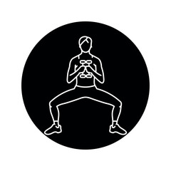 Girl doing squats with dumbbells black line icon.