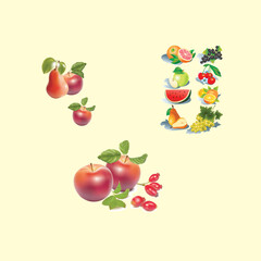 Healthy fruit clean eating selection: fruit, vegetable, seeds, super food, leaf vegetable 
