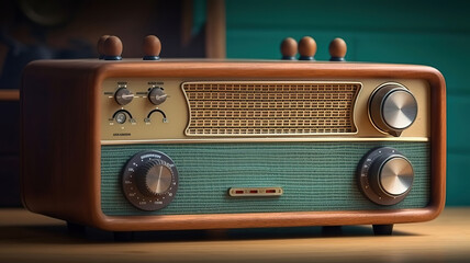 Fototapeta premium Classic Traditional Vintage Black Silver Metallic Electric Wireless Portable Radio. Generative Ai