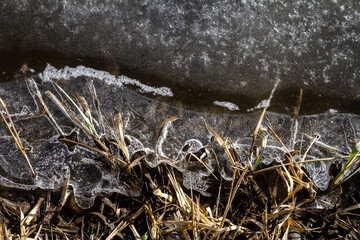 Spring ground covered with thawing snow