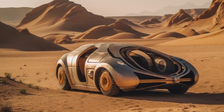 A Futuristic Car In The Middle Of A Desert. Generative AI Image.