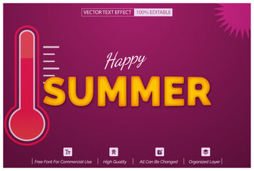 Happy summer vector text effect with high temperature icon modern style, fully editable