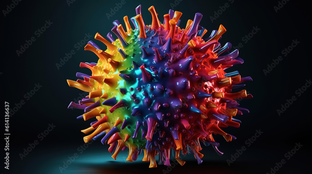 Poster virus 3d representation microscope view of germs or microbes. generative ai