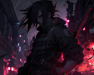 Cyberpunk anime manga art for t-shirt design, poster, background or wallpaper