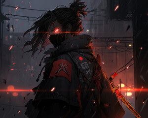 Cyberpunk anime manga art for t-shirt design, poster, background or wallpaper