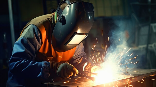 A worker is operating a laser handheld welding machine, ai generative