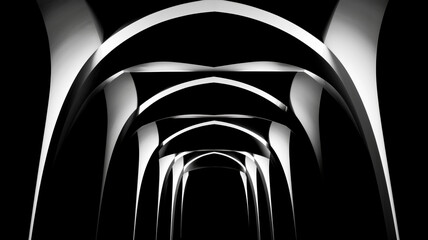 A series of arches, black and white abstract abstraction, pure forms, simple curves,