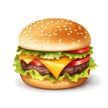 3D design of cheeseburger over white background. Generative AI.