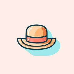 Beach Hat on White Background. Flat Colored Outline. Vector Design.
