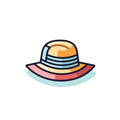 Beach Hat on White Background. Flat Colored Outline. Vector Design.