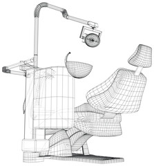 Dental chair on a white background. Wire-frame dentist equipment