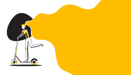 Cartoon character riding kick scooter. Cartoon hand drawn trendy. The collection of sport concepts.