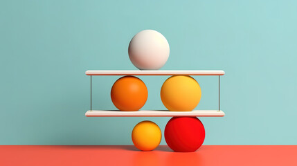 Balance concept. Illustration of colored geometric shapes in 3d style. AI Generated.