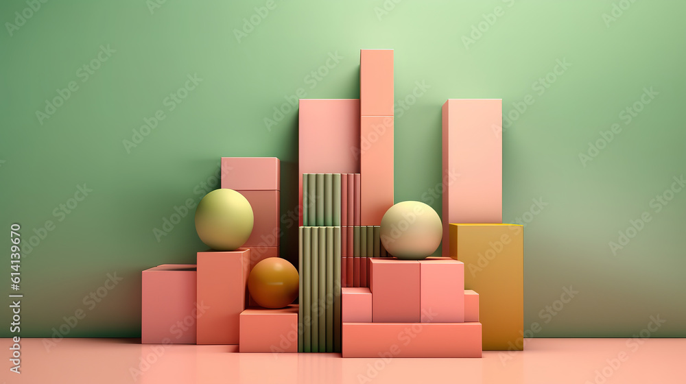 Poster minimal abstract background for branding and product presentation. green and pink subtle geometric o