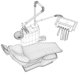 Modern dental chair. Wire-frame Outline Drawing medecine equipment. Vector created of 3d