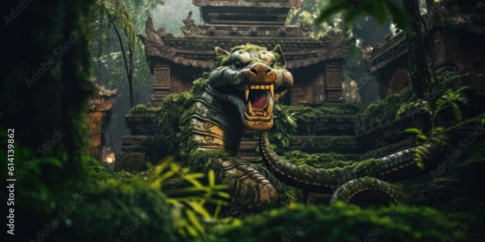Aufkleber a statue of a snake in a jungle. generative ai image.