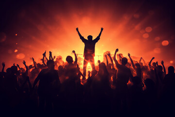 Fototapeta na wymiar Crowd silhouettes cheering during a music concert