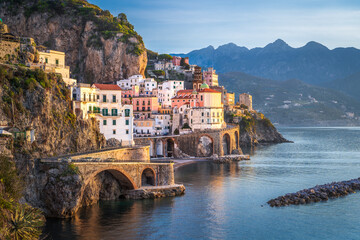 Morning view of Amalfi coast at the Mediterranean sea, Italy
