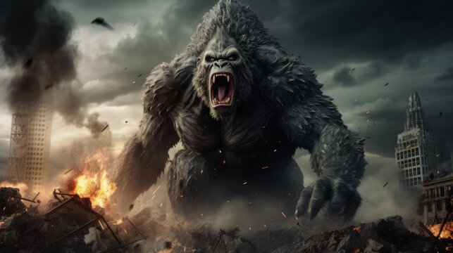Huge gorilla will destroy the city created with generative AI technology