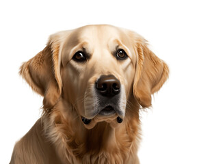 Obraz na płótnie Canvas studio headshot portrait of Golden Retriever dog looking forward isolated against a transparent background .png , generative ai.