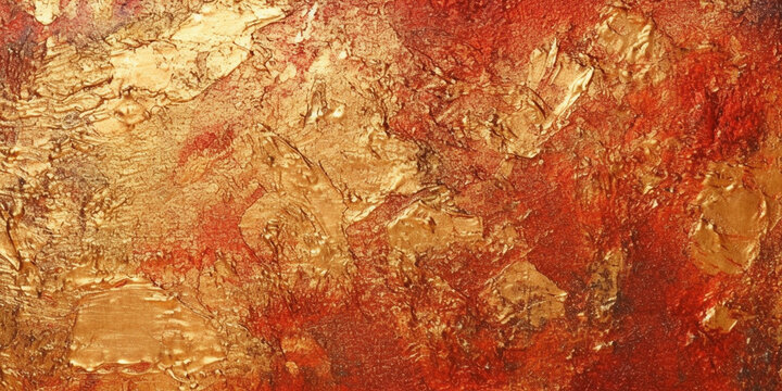 Red and Gold Rusted Metal Texture Background.  Distressed Grunge Old Paint Brush Close Up. Generative AI