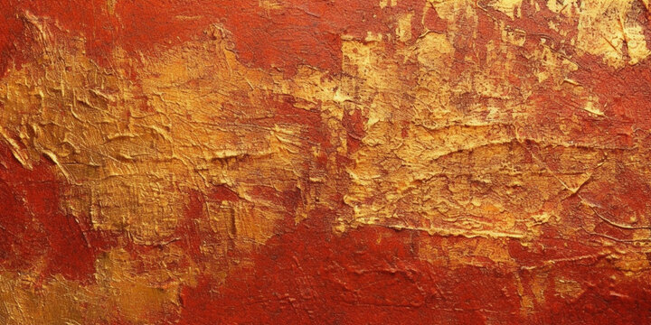 Red and Gold Rusted Metal Texture Background.  Distressed Grunge Old Paint Brush Close Up. Generative AI
